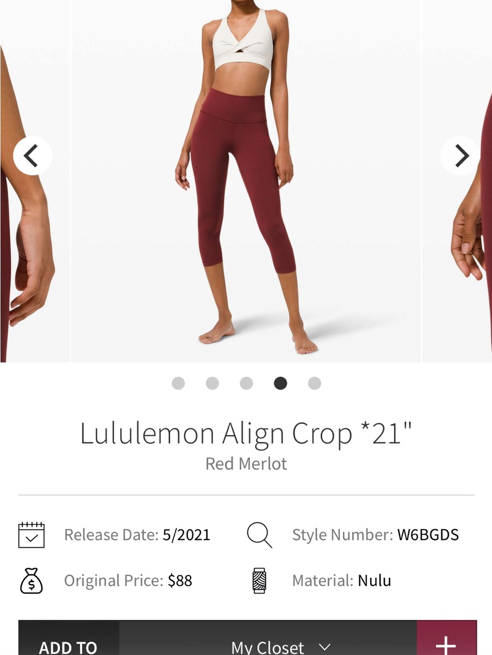 lululemon athletica Align Crop 21" - Red Merlot